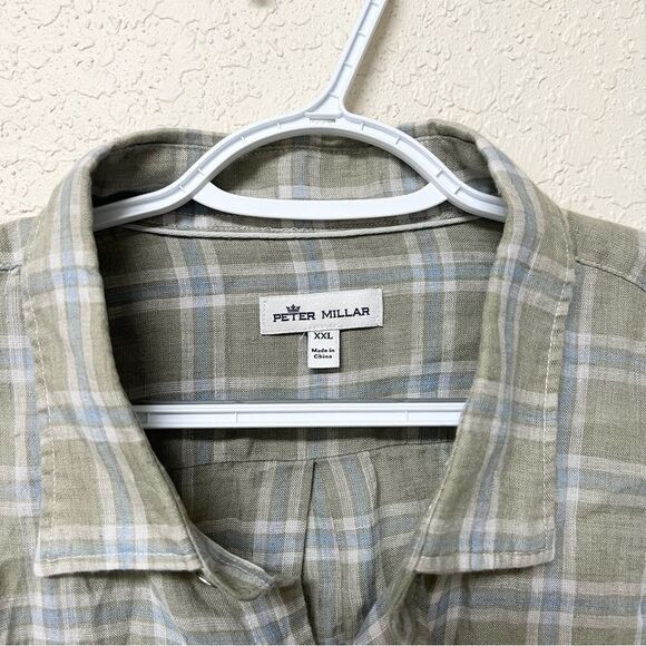 Peter Millar 100% Linen Button-Up Shirt Green Plaid Size XXL - Picture 3 of 6